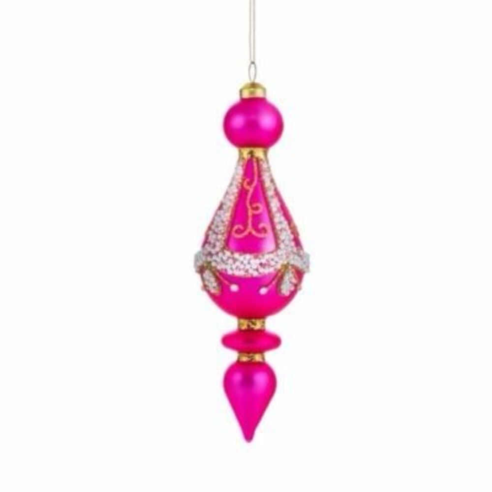 New Bloomingdale’s bright Pink beaded Finial Christmas Ornament